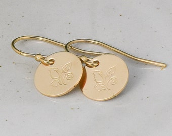 Swirly Leaves Earrings, Gold or Sterling Silver Jewelry, Botanical Design, Petite Minimalist Style,  French Hook or Leverback Small Dangle