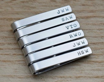 Standard Tie Bar Sets for Groomsmen Gifts, Silver Aluminum 2 Inch Tie Clip, Personalized Initials Monogram Only, Custom Wedding Party Favor