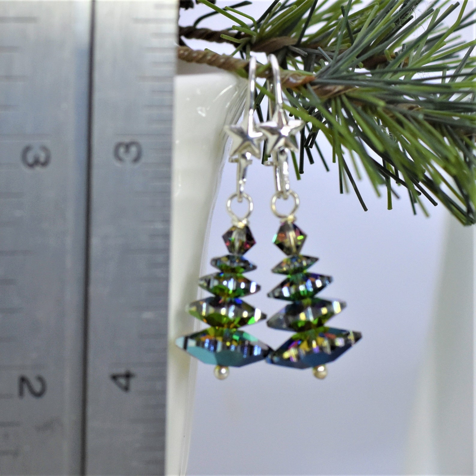 Christmas Tree Earrings Swarovski Crystal Evergreen Tree With Etsy