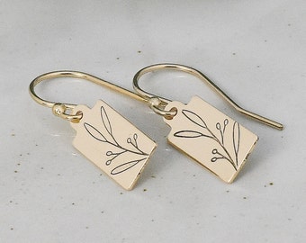 Long Leaves Tag Earrings, Gold or Sterling Silver Jewelry, Botanical Design, Petite Minimalist Style,  French Hook or Leverback Small Dangle