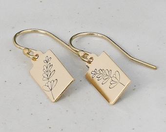 Lavender Stem Earrings, Gold or Sterling Silver Jewelry, Botanical Design, Petite Minimalist Style,  French Hook or Leverback Small Dangle