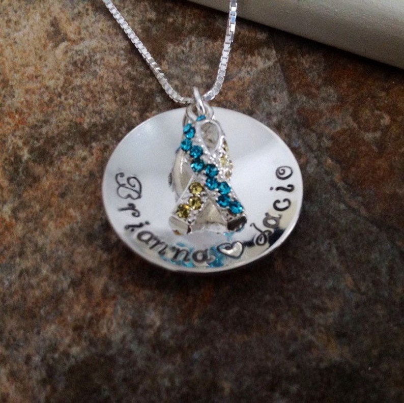 Personalized Down Syndrome Necklace, Blue & Yellow Ribbon, October Awareness Month, Trisomy 21, Artisan Made Stamped Sterling Silver Jewelry image 1