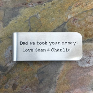 Personalized Men&#39;s Money Clip, Custom Silver Stamped Aluminum Wallet, Father&#39;s Day Gift for Dad, Annivesary or Birthday Present for Him