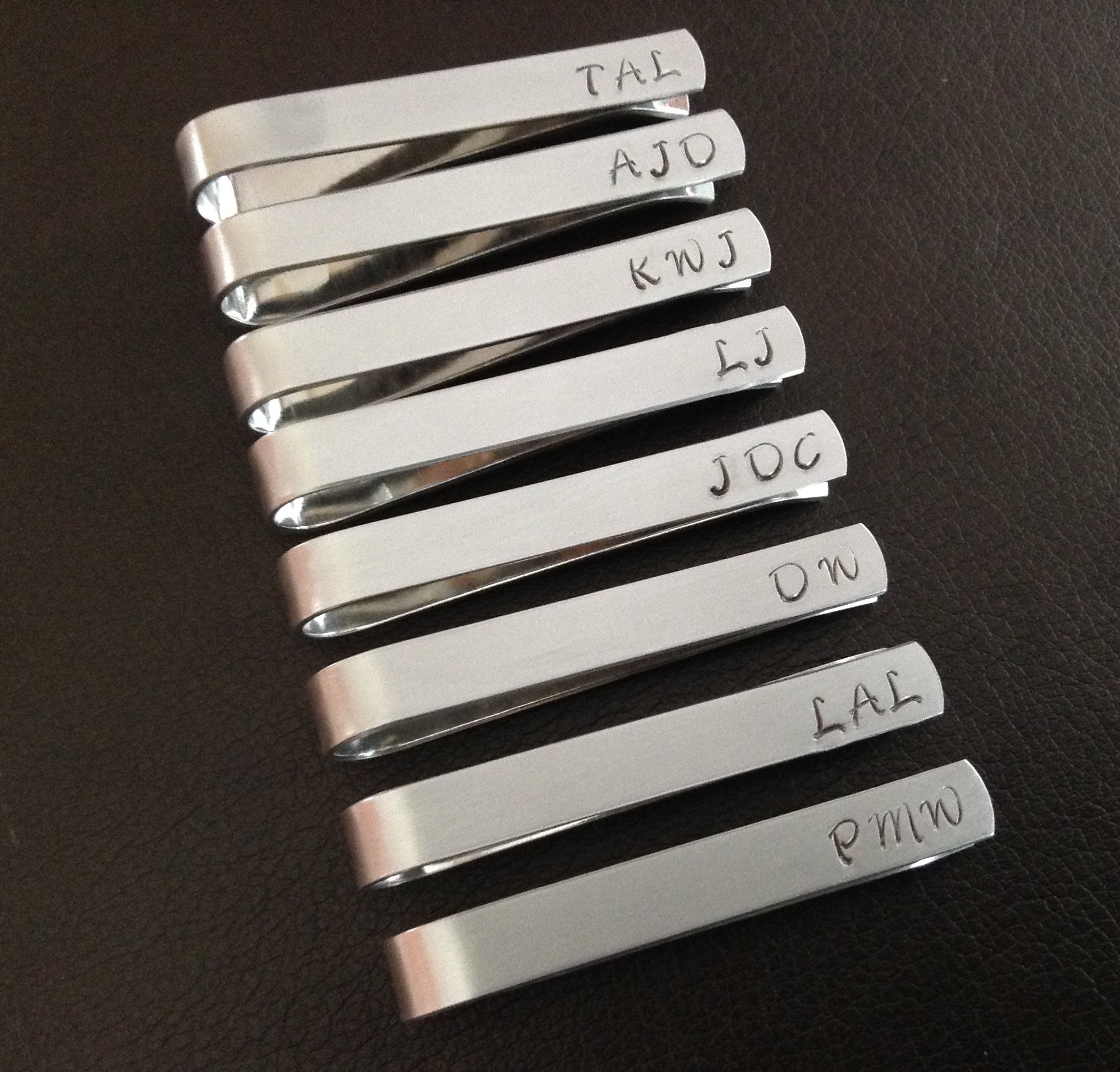 Long Tie Bar Sets for Groomsmen Gifts, Silver Aluminum 2.5 inch Tie Clip, Personalized initials or Monogram Only, Custom Wedding Party Favor