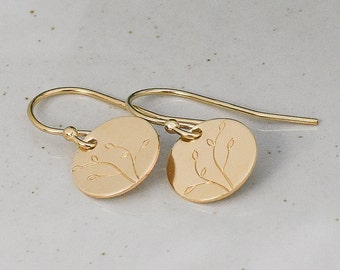 Petite Leaves Earrings, Gold or Sterling Silver Jewelry, Botanical Design, Petite Minimalist Style,  French Hook or Leverback Small Dangle