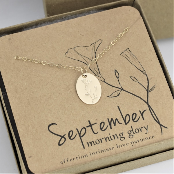 Morning Glory Birth Flower Necklace, September Birth Month, Dainty Minimalist Floral Silver or Gold Jewelry, Birthday Gift for Her Mom