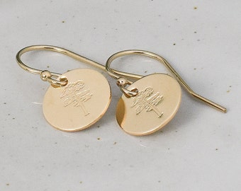 Cedar Tree Earrings, Gold or Sterling Silver Jewelry, Botanical Design, Petite Minimalist Style,  French Hook or Leverback Small Dangle