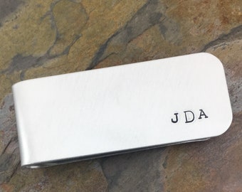 Custom Money Clip, Personalized Monogrammed Initials, Silver Aluminum Wallet Birthday Anniversary Gift for Man Boyfriend Dad Grandpa