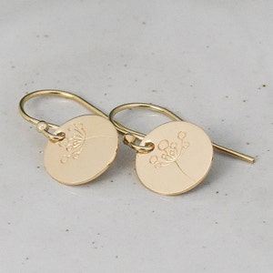 Bristle Flower Earrings, Gold or Sterling Silver Jewelry, Botanical Design, Petite Minimalist Style,  French Hook or Leverback Small Dangle