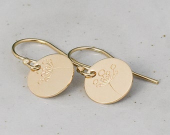 Bristle Flower Earrings, Gold or Sterling Silver Jewelry, Botanical Design, Petite Minimalist Style,  French Hook or Leverback Small Dangle