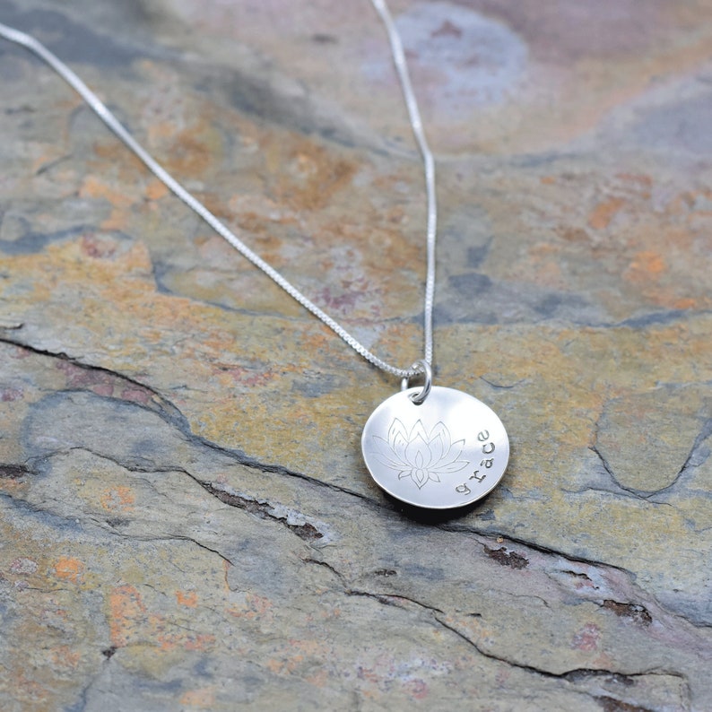 Birth Flower Jewelry with Personalized Name Lotus Flower Necklace for July Gift for Mom or Girl Artisan Handmade Sterling Silver