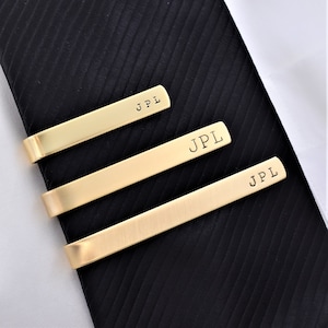 Personalized Gold Brass Tie Bar - Custom Sized Tie Clip, Stamped or Engraved Text, Father&#39;s Day for Dad, Birthday Present, Groomsmen Gift