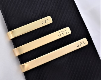 Personalized Gold Tie Bar, Customed Sized Tie Clip, Stamped Brass, Father's Day Present Grandpa, Birthday Gift for Groomsmen, Wedding Party