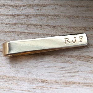 Personalized Gold Tie Bar, Standard 2 Inch Size Tie Clip, Custom Stamped Brass, Father's Day Present Grandpa, Birthday Gift for Groomsmen