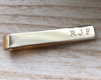 Personalized Gold Tie Bar, Standard 2 Inch Size Tie Clip, Custom Stamped Brass, Father's Day Present Grandpa, Birthday Gift for Groomsmen