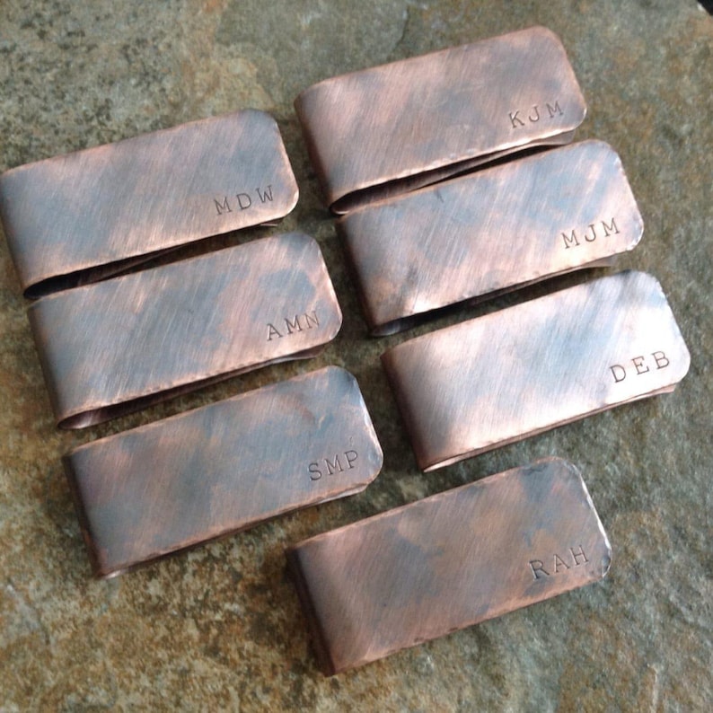 Custom hand stamped money clip personalized with initials or monogram