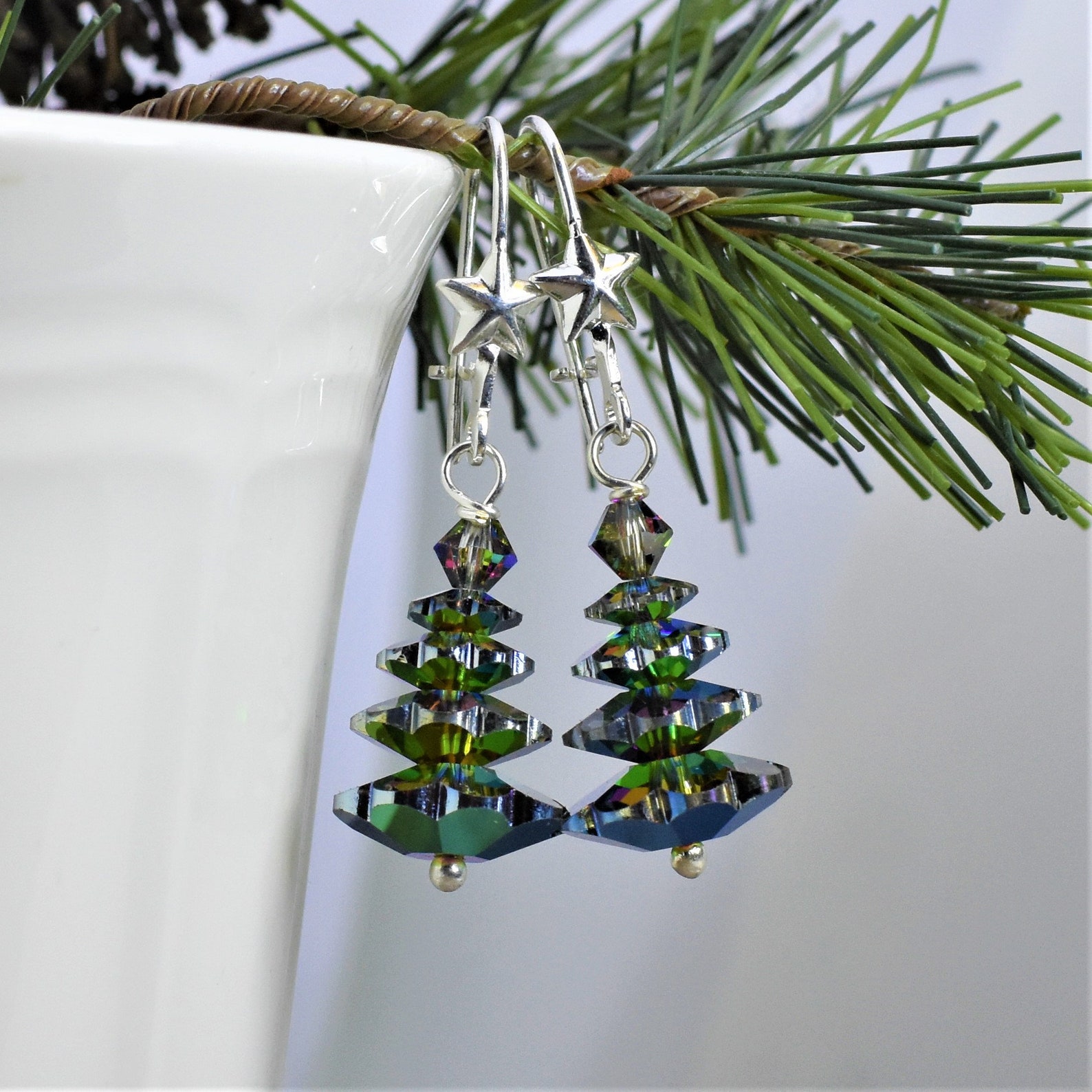 Christmas Tree Earrings Swarovski Crystal Evergreen Tree With Etsy
