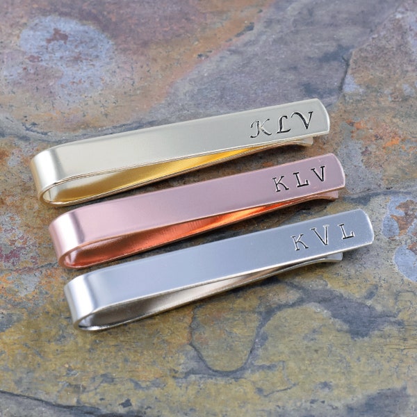 Standard Tie Bar, Personalized Tie Clip, Gold or Silver, 2 Inches, Birthday Gift for Him, Custom Usher Best Man Gift, Artisan Hand Stamped