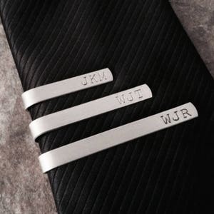 Personalized Silver Tie Bar - Stamped or Engraved Tie Clip for Wedding Party Favors, 10th Anniversary, Birthday Gift for Dad Father’s Day