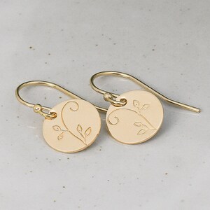 Swirly Vine Earrings, Gold or Sterling Silver Jewelry, Botanical Design, Petite Minimalist Style,  French Hook or Leverback Small Dangle