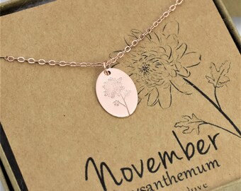 Chrysanthemum Necklace: November Birth Flower, Sterling Silver or Gold