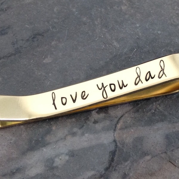 Personalized Gold Brass Tie Bar - Custom Stamped Tie Clip, Gifts for Groomsmen, Father of the Bride or Groom, Dad on Father's Day