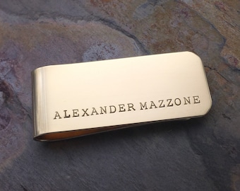 Brass Personalized Money Clip, Custom Wallet, Gold Color, Gift for Groomsmen, Father's Day, Present for Dad or Grandpa, Hand Stamped Message