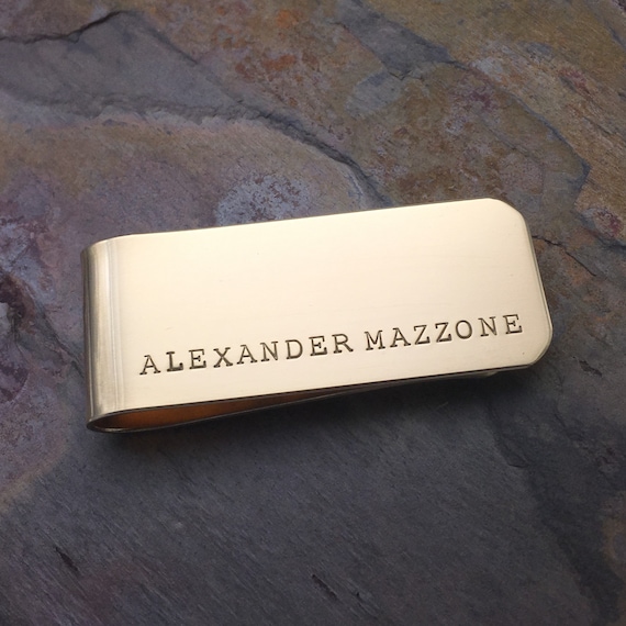 Brass Personalized Money Clip, Custom Wallet, Gold Color, Gift for Groomsmen, Father's Day, Present for Dad or Grandpa, Hand Stamped Message