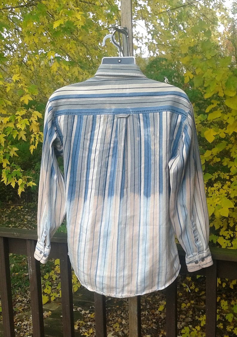 Hipster Fashion Ombre Boyfriend Shirt Arizona Jeans Denim Shirt Mens Size Small Upcycled Denim Ombre Shirt Womens Oversized Shirt