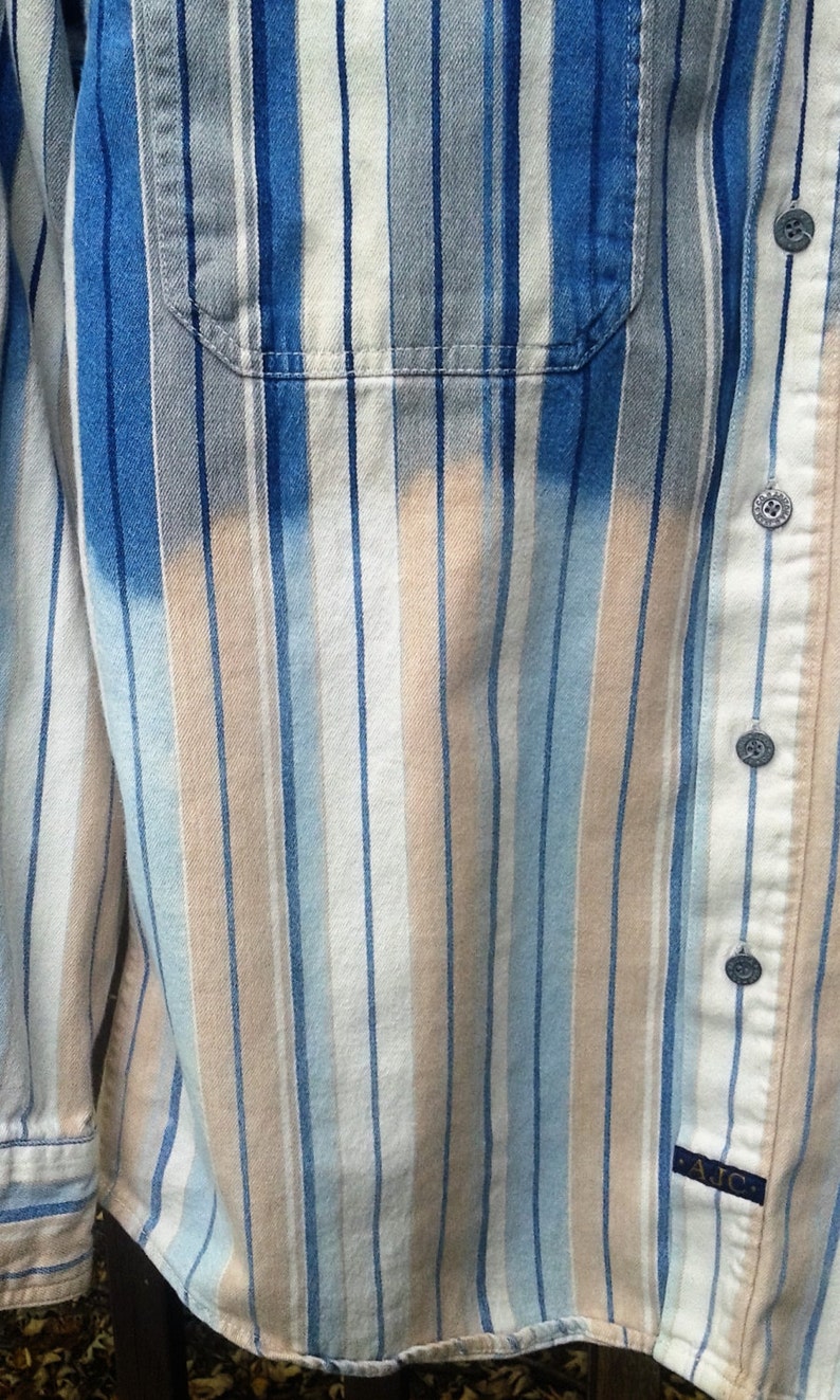 Hipster Fashion Ombre Boyfriend Shirt Arizona Jeans Denim Shirt Mens Size Small Upcycled Denim Ombre Shirt Womens Oversized Shirt