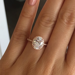 2.25 ctw Oval Halo Ring, Vintage Style Engagement Ring, Man Made Diamond Simulants, Art Deco Halo Ring, Sterling Silver, Rose Gold Plated image 1