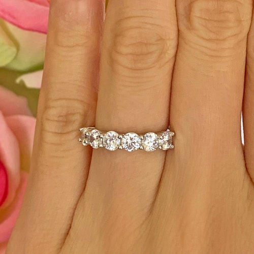 1 Ctw Half Eternity Wedding Band Engagement Ring Man Made Etsy