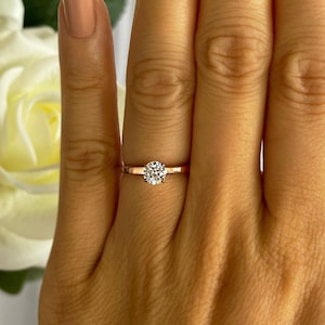 More sizes! 1/2 ct Promise Ring, Engagement Ring, Round Solitaire Ring, Man Made Diamond Simulant, Sterling Silver, Rose Gold Plated