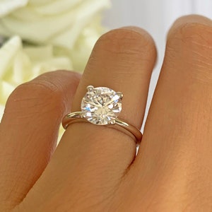 2 ct Classic V Style 4 Prong Solitaire Engagement Ring, Minimalist Round Classic Solitaire Ring, Man Made Diamond Simulant, Sterling Silver