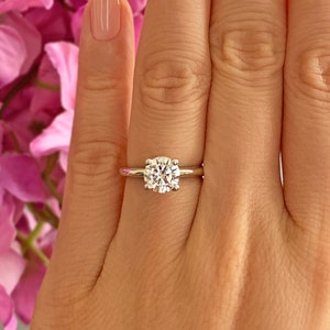 1.5 ct Classic V Style 4 Prong Solitaire Engagement Ring, Round Classic Solitaire Ring, Man Made Diamond Simulant, Sterling Silver