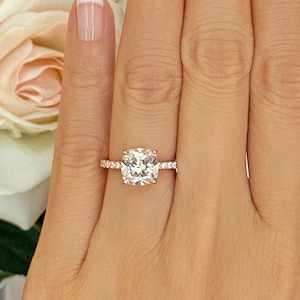 2.25 ctw Cushion Accented Solitaire Engagement Ring, Man Made Diamond Simulants, Sterling Silver, Rose Gold Plated, 30% Final Sale