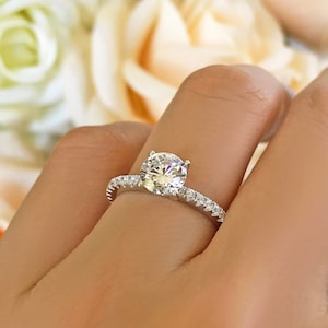 1.25 ctw 1 ct Round Accented Solitaire Ring, Promise Ring, Engagement Ring, Half Eternity Band, Man Made Diamond Simulants, Sterling Silver
