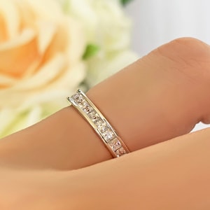 2 ctw Princess Channel Set Full Eternity Band, Engagement Ring, Wedding Band, Stacking Ring, 2mm Man Made Diamond Simulants, Sterling Silver