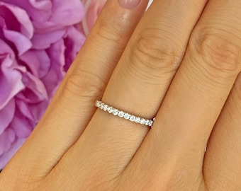 More Sizes! Small Half Eternity Ring, 1.5mm Wedding Band, Engagement Ring, Round Man Made Diamond Simulants, Bridal Ring, Sterling Silver