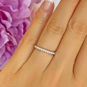 More Sizes Small Half Eternity Ring, 1.5mm Wedding Band, Engagement Ring, Round Man Made Diamond Simulants, Bridal Ring, Sterling Silver image 1