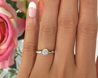 1/2 ct Stacking Solitaire Engagement Ring, Classic Wedding Ring, Round Man Made Diamond Simulant, Bridal Ring, Promise Ring, Sterling Silver