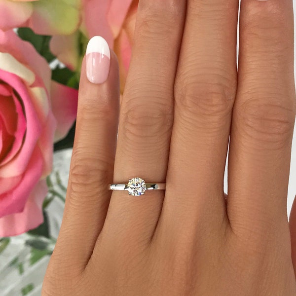 1/2 ct Stacking Solitaire Engagement Ring, Classic Wedding Ring, Round Man Made Diamond Simulant, Bridal Ring, Promise Ring, Sterling Silver