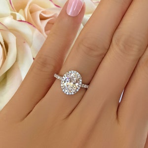 2.25 ctw Classic Oval Halo Ring, Engagement Ring, Man Made Diamond Simulants, Wedding Ring, Bridal Ring, Promise Ring, Sterling Silver image 1