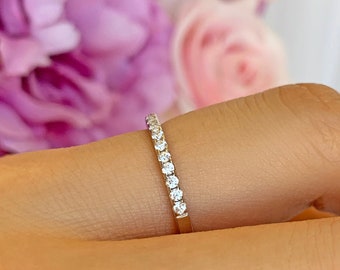 Delicate Half Eternity Ring, 1.5mm Wedding Band, Engagement Ring, Man Made Diamond Simulants, Small Stacking Bridal Ring,  Sterling Silver