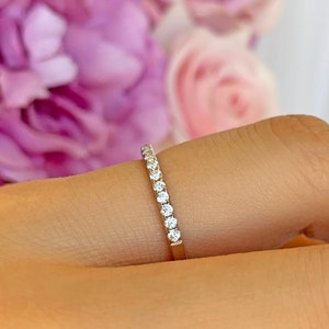 Delicate Half Eternity Ring, 1.5mm Wedding Band, Engagement Ring, Man Made Diamond Simulants, Small Stacking Bridal Ring,  Sterling Silver