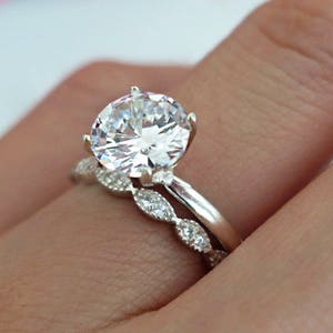 2 ct Art Deco Ring, Round Solitaire Bridal Set, Man Made Diamond Simulants, Engagement Ring, Promise Ring, Wedding Ring, Sterling Silver