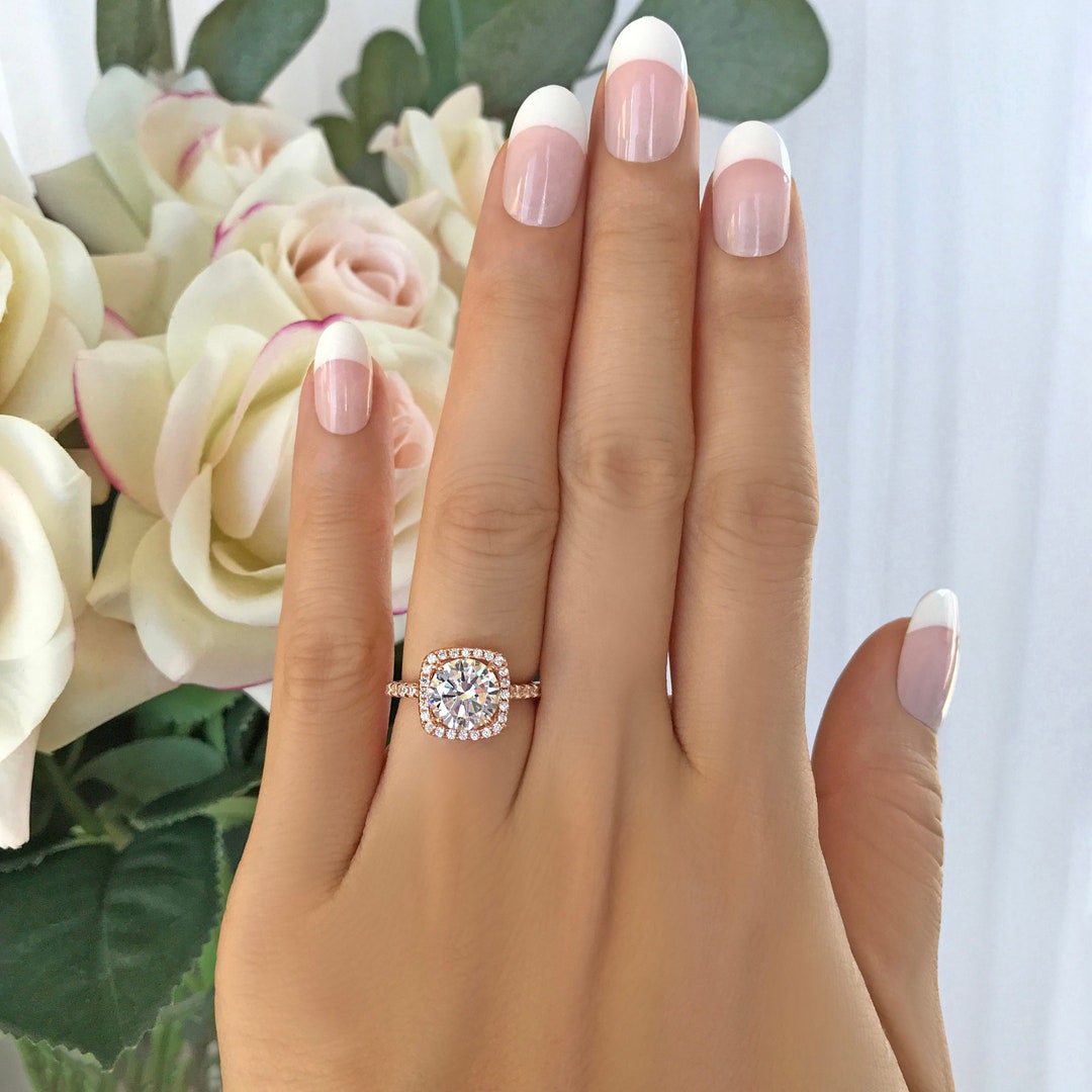 Rose gold square halo engagement rings online