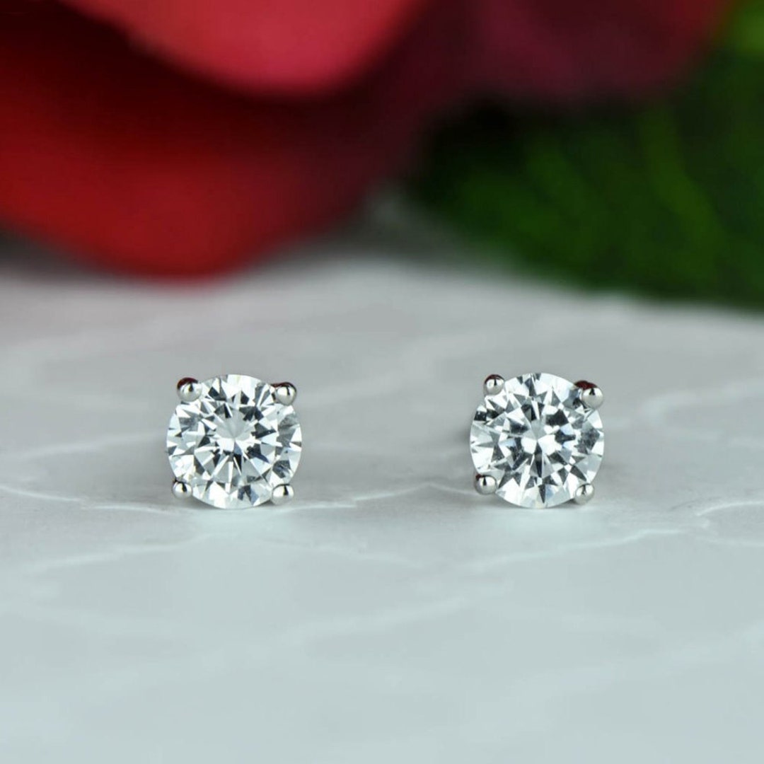 1/2 Ct Each, 1 Ctw 4 Prong Stud Earrings, 5mm Round Cut Man Made Diamond  Simulants, Sterling Silver, Bridal Earrings, Bridesmaid Gift - Etsy