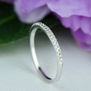 More Sizes Small Half Eternity Ring, 1.5mm Wedding Band, Engagement Ring, Round Man Made Diamond Simulants, Bridal Ring, Sterling Silver image 8