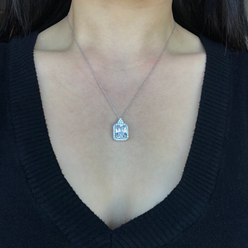 60/% Final Sale 7 ctw Radiant Halo Necklace Pendant D Color White Man Made Diamond Simulant Sterling Silver Anniversary Bridal Gift